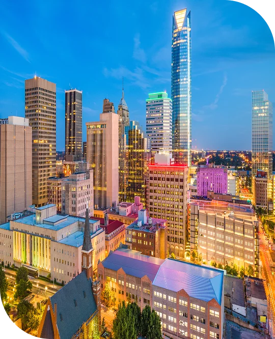 a city skyline at night
